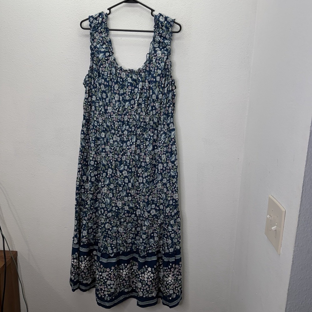 Lucky Brand Tiered Maxi Dress Women XL Floral Boho Cottagecore Peasant Smocked